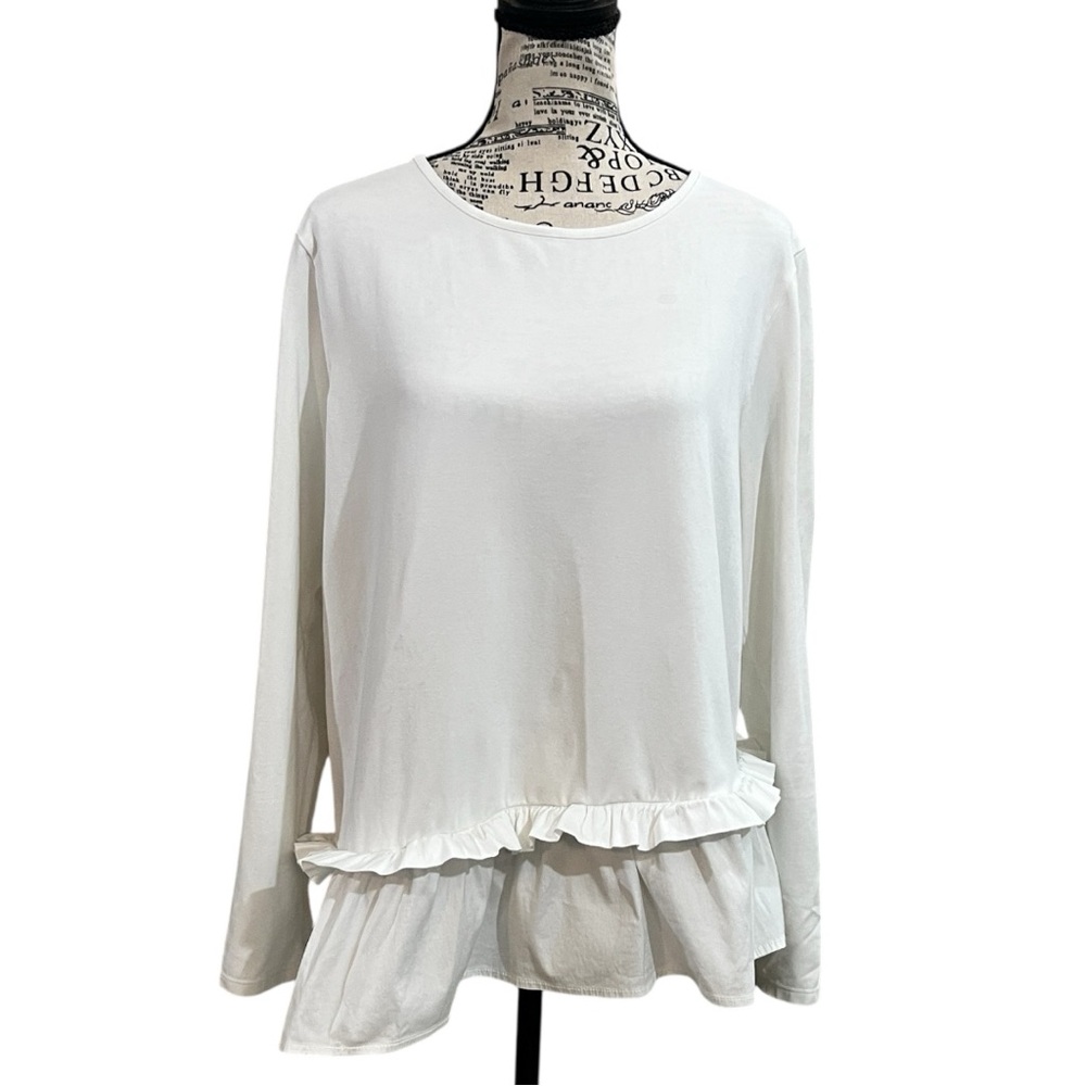 Halogen Cream‎ Long Sleeve Ruffle Hem Top